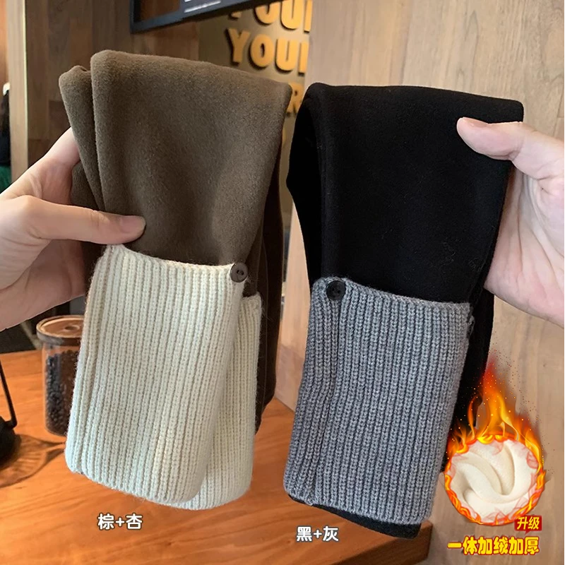 女童秋冬季打底裤吧宝宝纯色拼接加绒加厚保暖裤韩版百搭外穿裤子