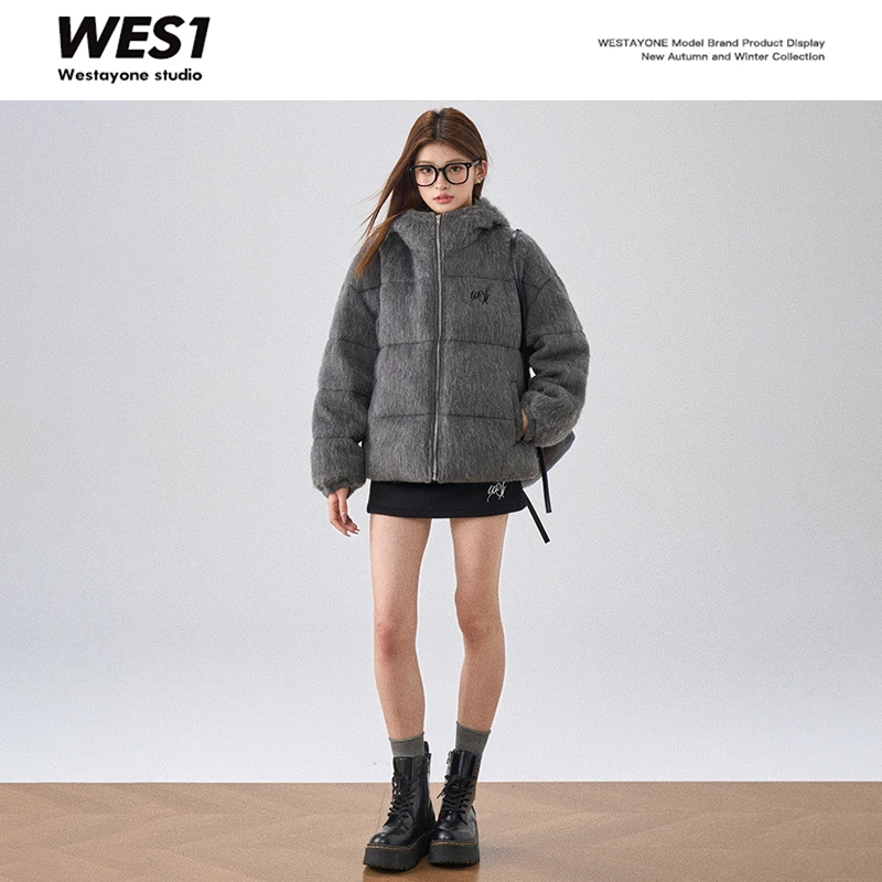 WESTAYONE 女秋冬羊毛毛呢羽绒服保暖面包服外套