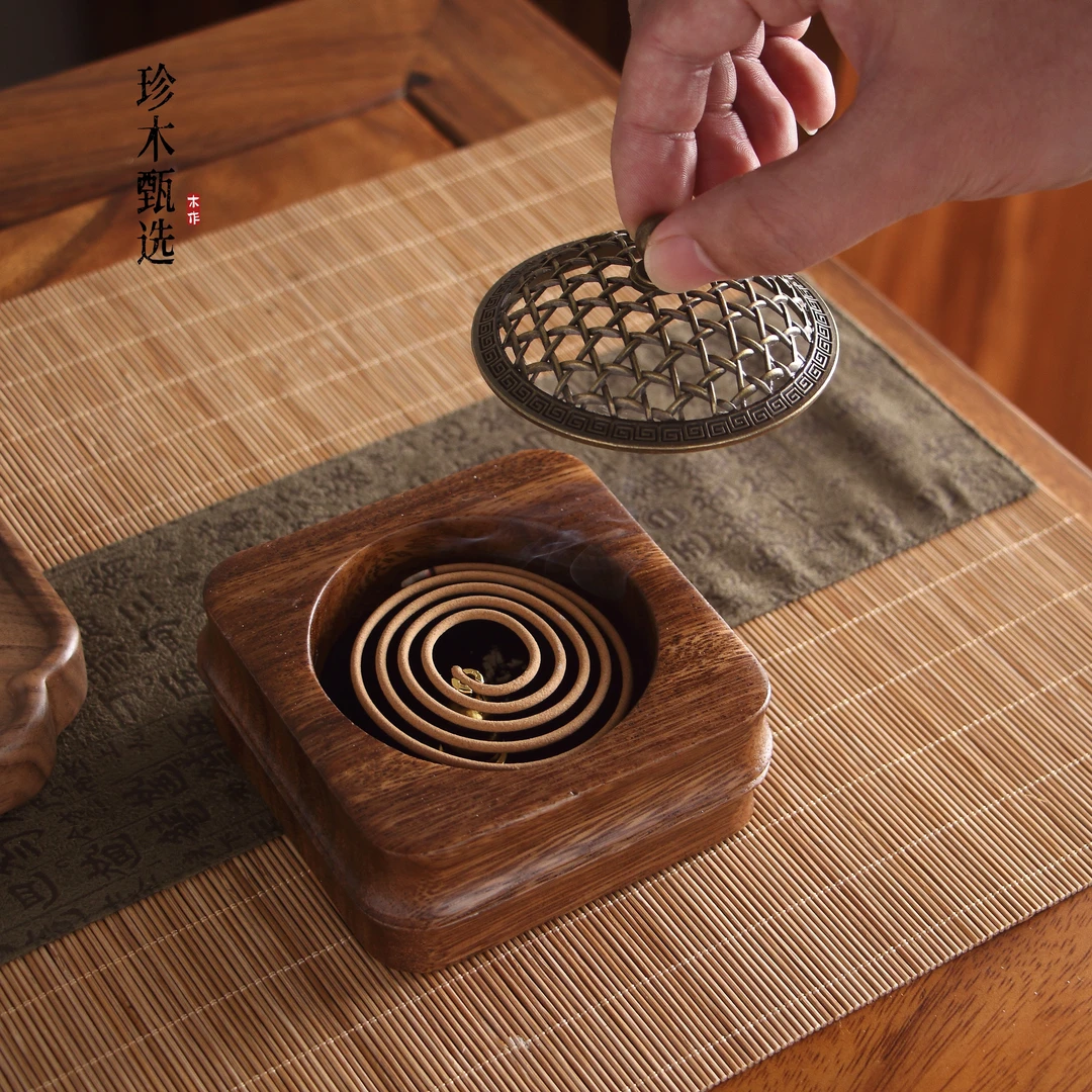 珍木优选胡桃木禅意香炉家用室内茶道沉香炉香插线香底座小檀香盘