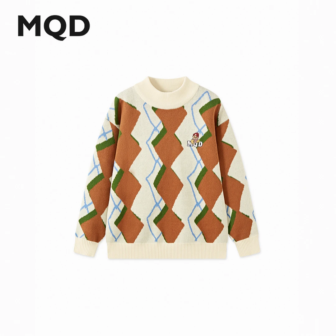 MQD童装24冬季新品中大童学院风经典菱格半高领毛衣9644W07F7