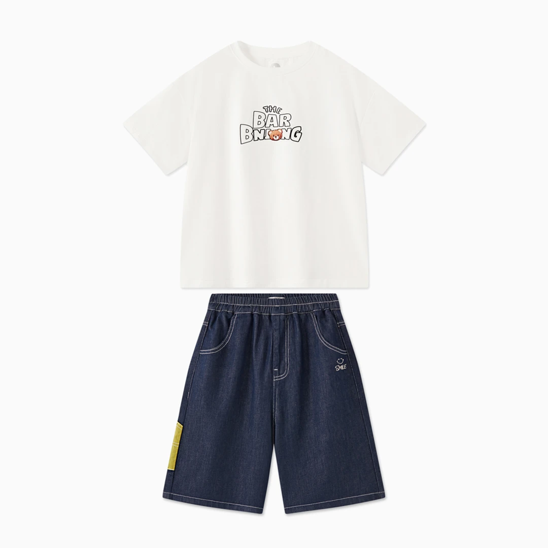 MQD童装儿童2024夏百搭时尚小熊印花卡通夏装短袖套装TCW0350P_1