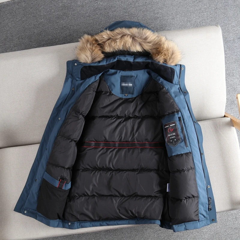 品牌男士大毛领简约鹅绒服工装外套加厚保暖