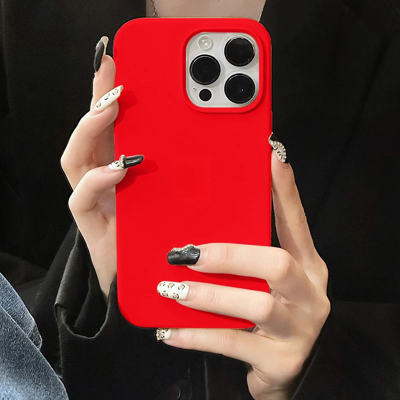 ins红色大孔液态硅胶手机壳iphone15promax防摔x/xs磨砂情侣壳