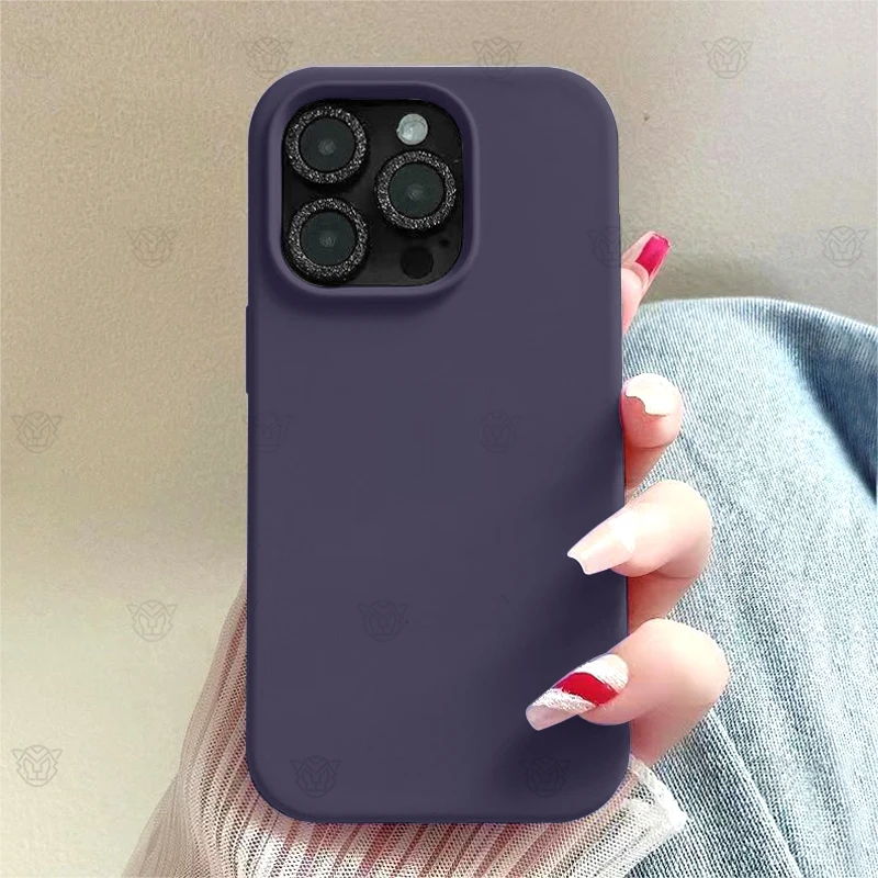 ins暗紫色苹果15液态硅胶手机壳iPhone14情侣13/12防摔简约11软套