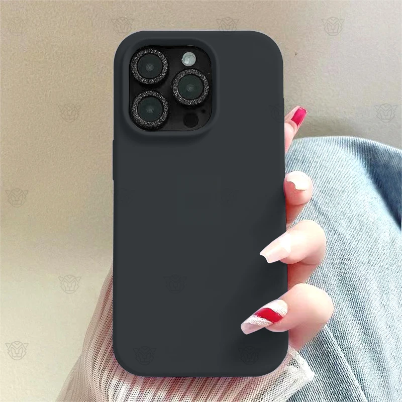 ins黑色苹果15液态硅胶手机壳iPhone14情侣13/12防摔简约11软套