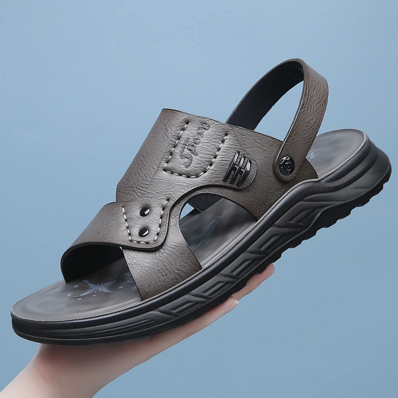 防水防滑新款夏季青年凉鞋男真皮商务休闲透气男士沙滩鞋软底外穿