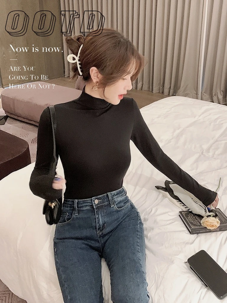 女士针织棉中领打底上衣9902