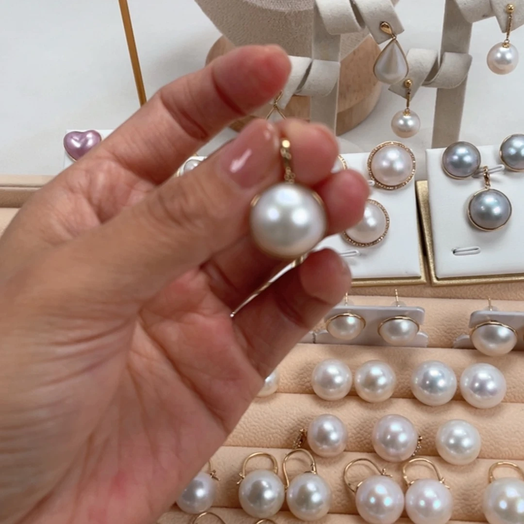 【闪购商品】拼合珍珠（马贝珠）吊坠(不含链)18K金镶嵌15-16