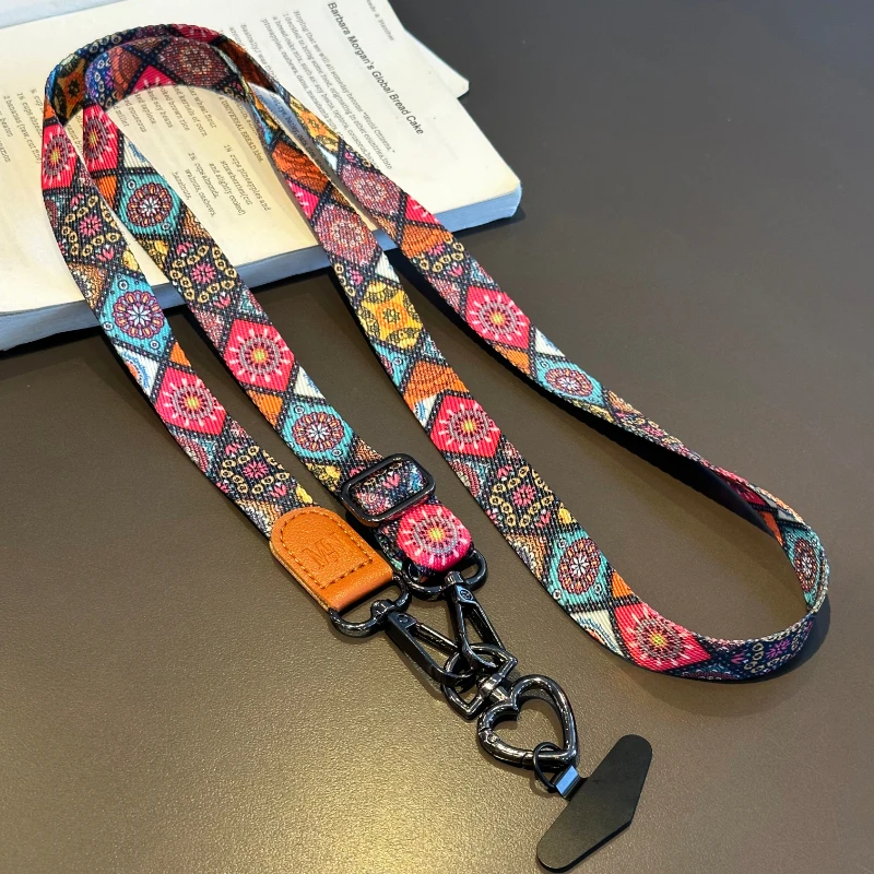 原创民族风手机挂绳宽版斜挎背带高端帆布挂脖不勒小蜜蜂包包链条