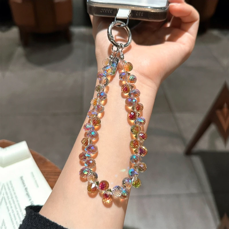 炫彩水滴手提手机链水晶链条手腕短款女高级感钥匙挂件防丢手机链