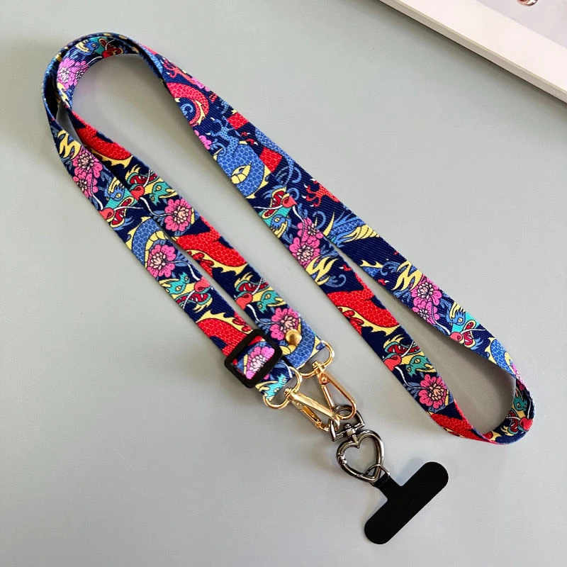 中国风龙图腾斜挎手机挂绳挂脖加长宽版可背调节可拆卸耐用防丢链