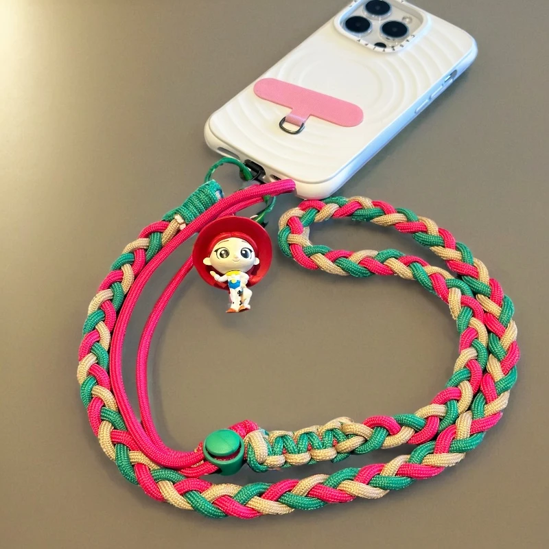 卡通女孩手机挂绳斜跨挂链加粗结实可调节编织加长挂脖撞色挂绳