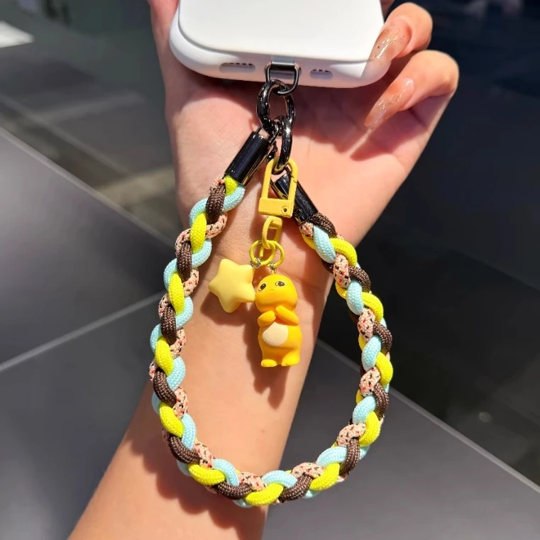 可爱奶龙挂件手机挂绳手提腕带编织短双扣个性钥匙扣包包相机挂件