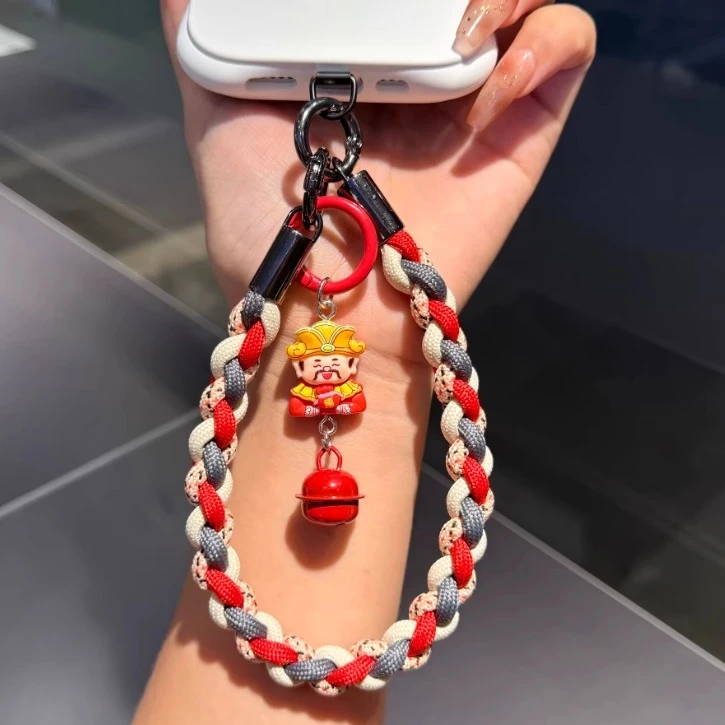 发财福运财神爷编织手机挂绳短款手腕彩绳水杯相机便携个性防摔绳
