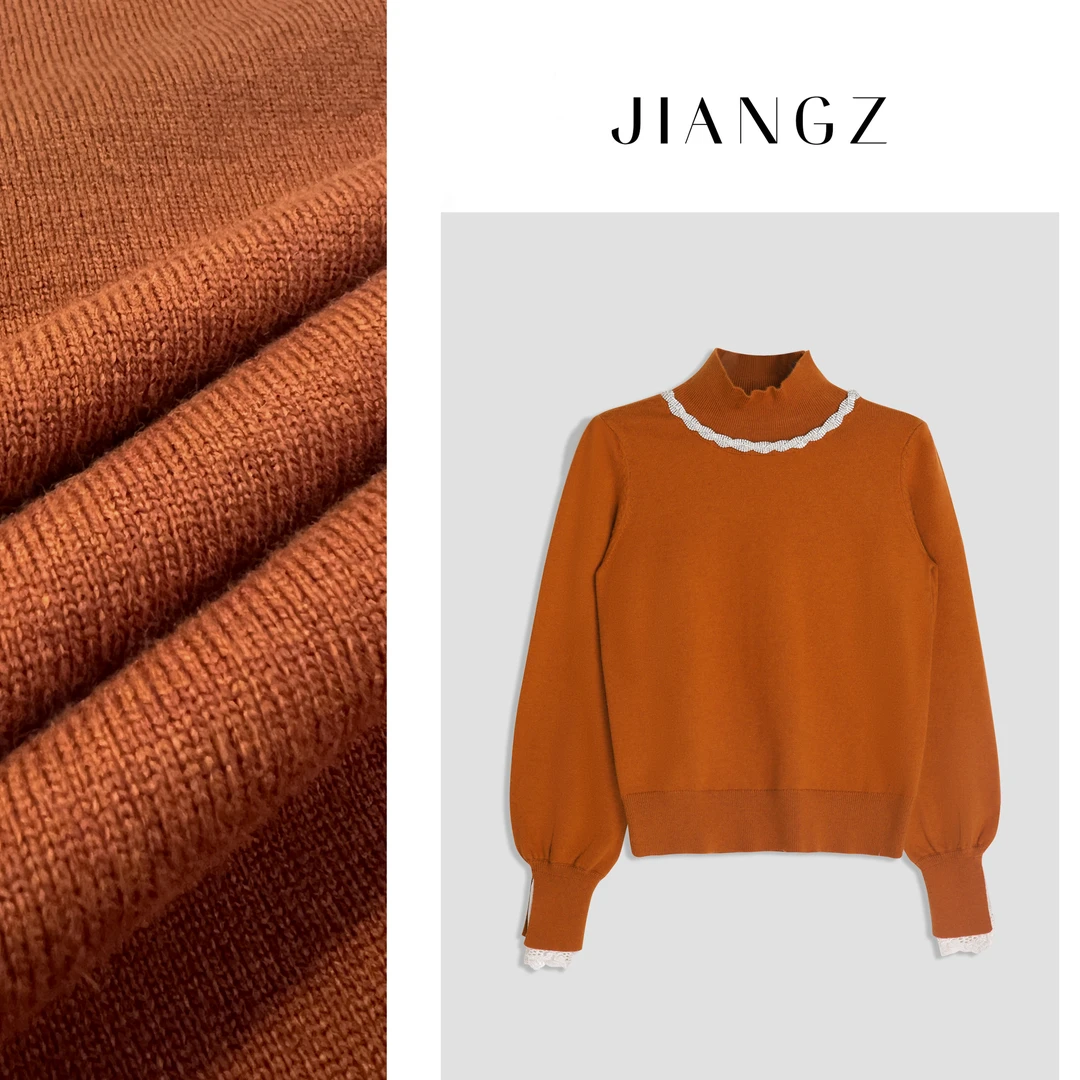 panii【千金打底】秋冬优雅显瘦蕾丝拼接毛织打底气质藏肉显瘦毛衣