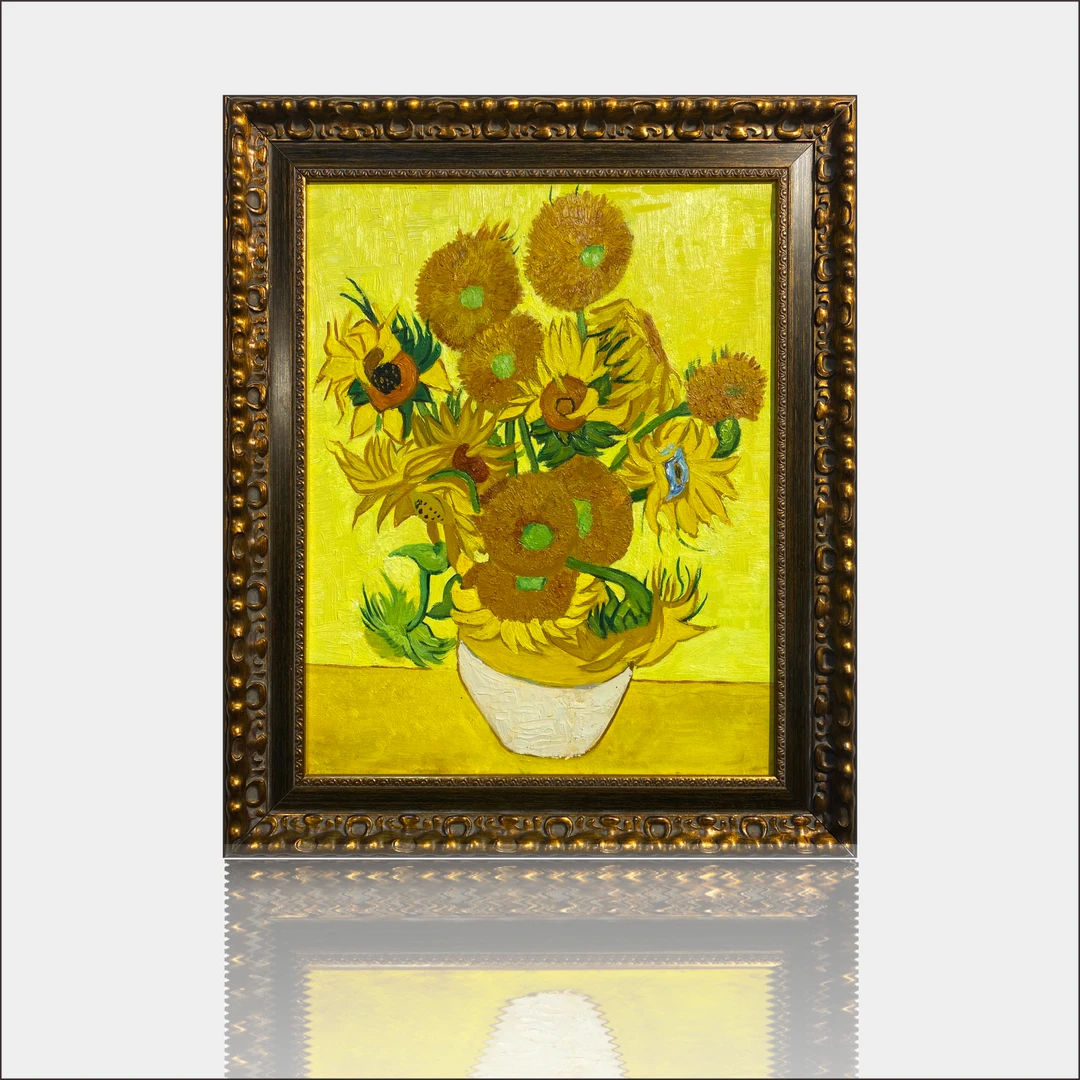 艺术馆藏级手绘梵高向日葵手工油画高档实木边框餐厅玄关挂画