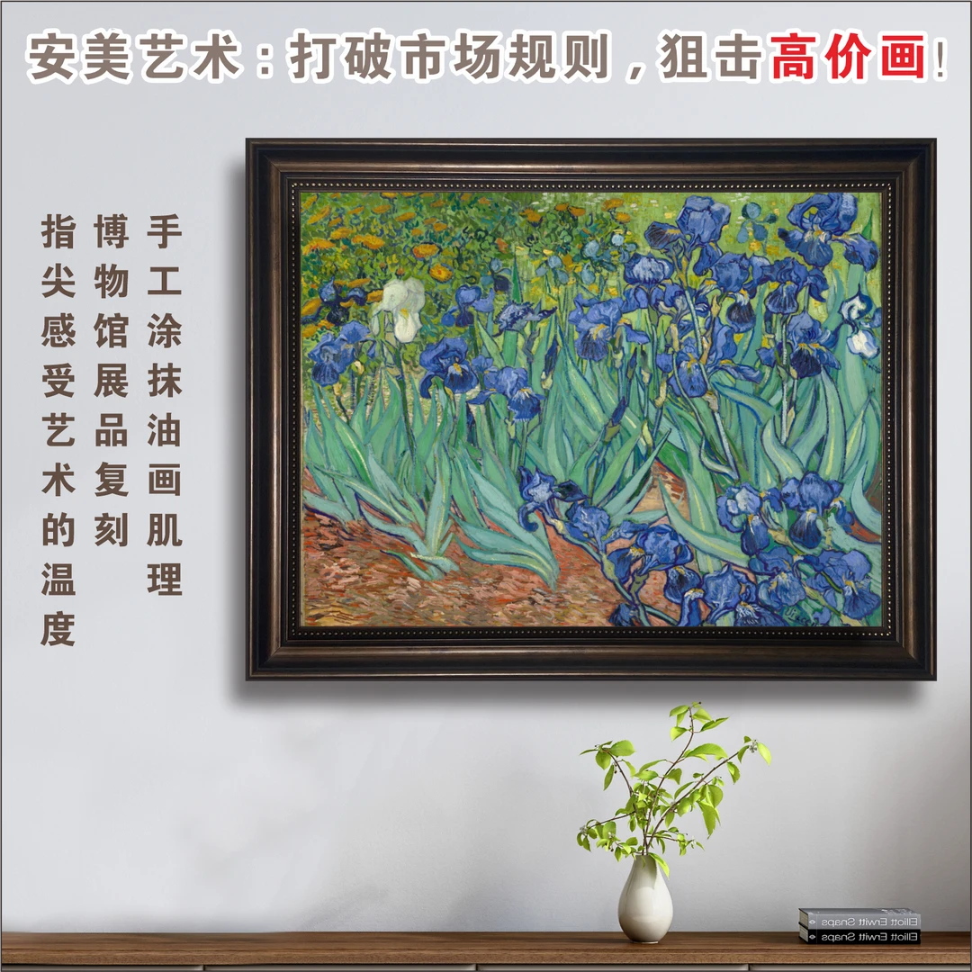 梵高《鸢尾花》复刻油画新居玄关走廊背景挂画装饰画有框静物简约
