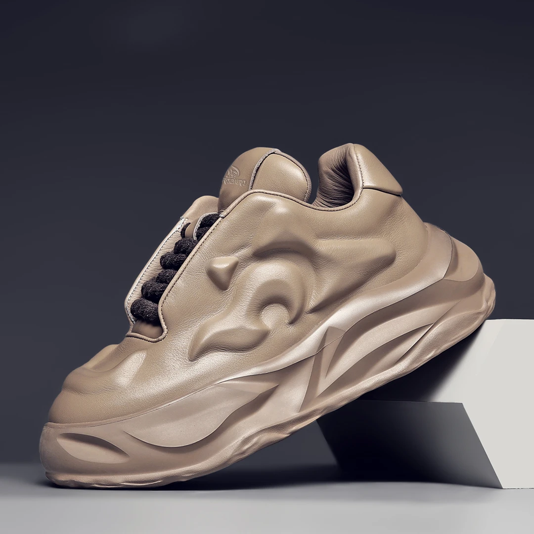 摩蓓男士白色百搭24K年压纹老爹鞋时尚头层牛皮休闲鞋