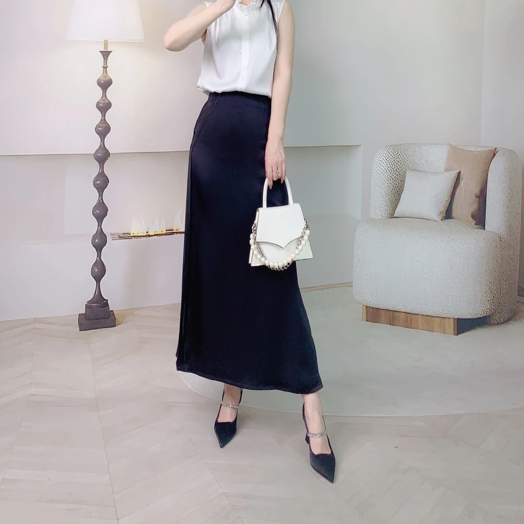 MakeFadi/妙珂梵迪气质百搭显瘦设计感轻奢高腰流苏开叉半身裙