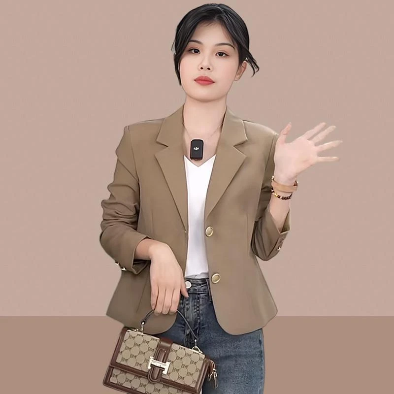 气质短款咖色西装外套女春秋修身显瘦韩版休闲小西服上衣