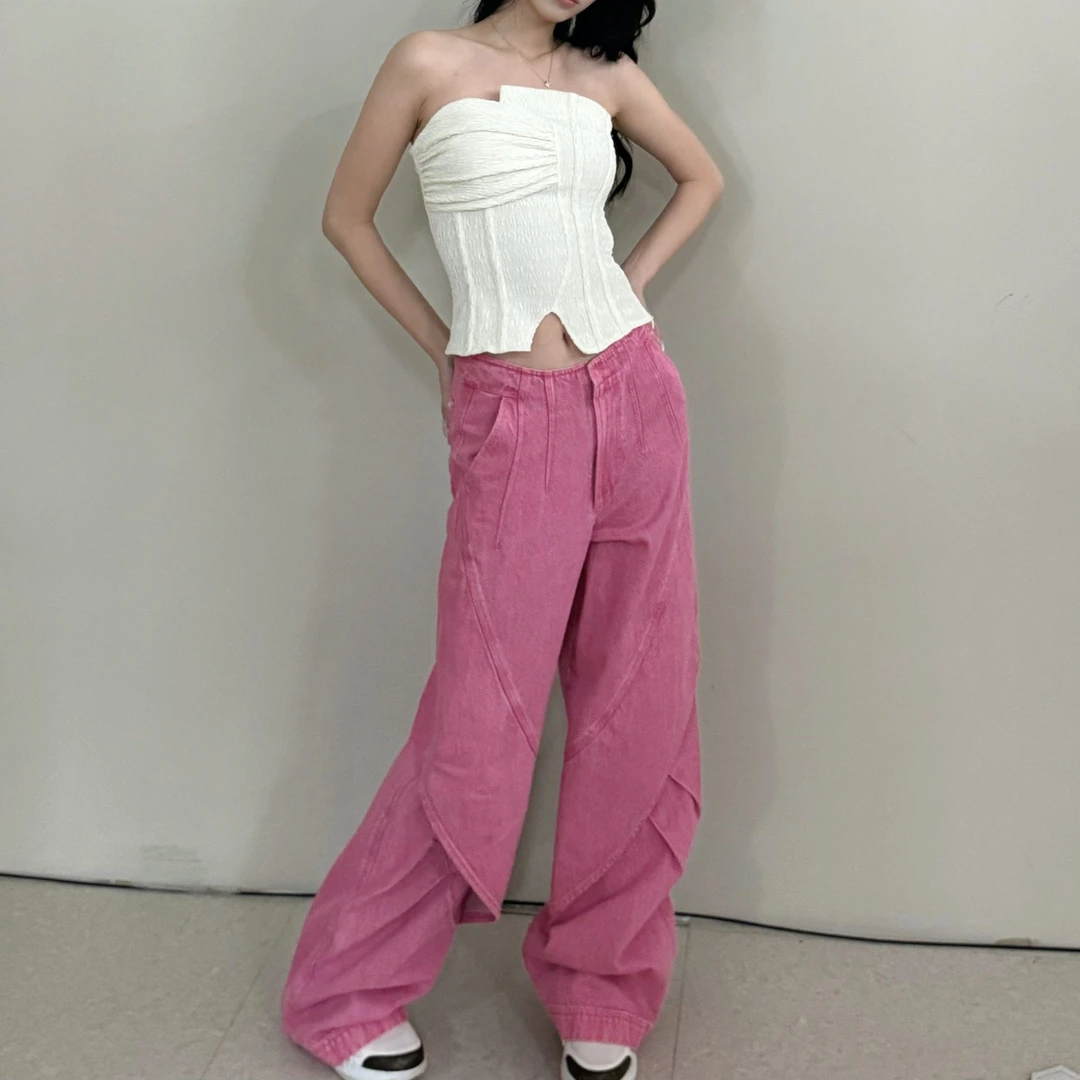 Docys 草莓粉色牛仔裤辣妹夏季显瘦时尚百搭
