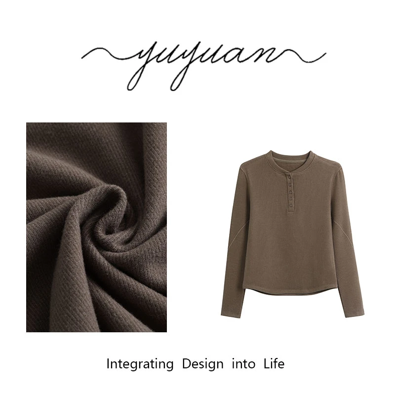 【媛宝】“亨利衫”慕斯般细腻 超显瘦纽扣修身三色打底上衣MS3102