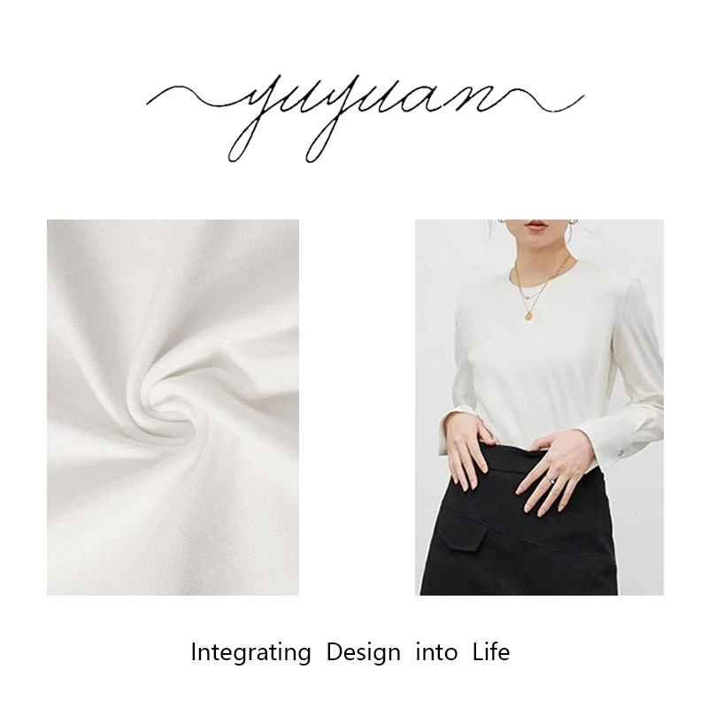 【媛宝】“云朵触感”女士衬衫袖拼接圆领柔绒气质打底衫1S118