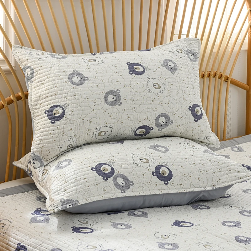 【比乐熊枕套】面料亲肤防滑透气绗缝夹棉四季通用三层枕套加厚印花