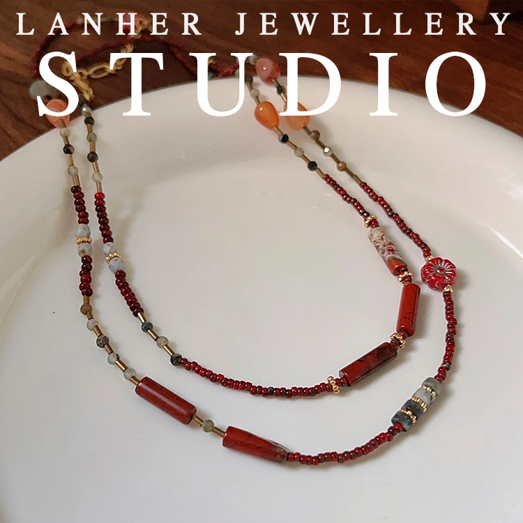 钛钢项链 【火山】原创设计安可拉红色小众项链复古挂脖毛衣链X045