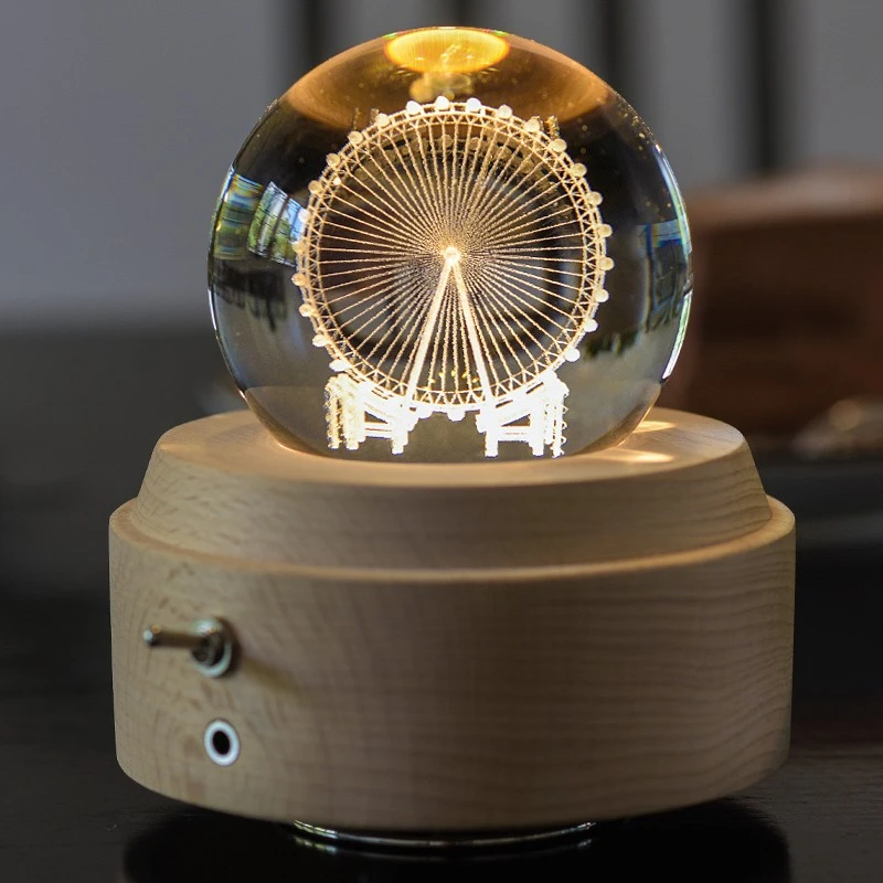 摩天轮八音盒发条旋转水晶球发光生日礼物送女孩女童小女生音乐盒
