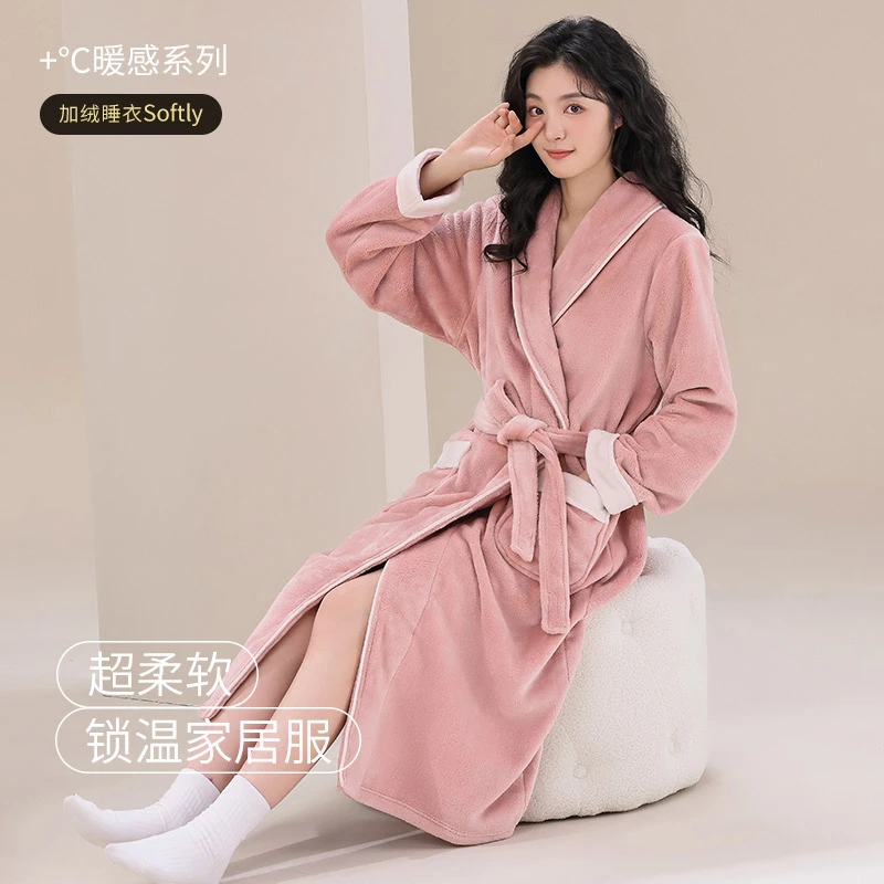 睡袍女士睡衣浴袍秋冬款冬季加长款法兰绒加厚加绒珊瑚绒冬天晨袍