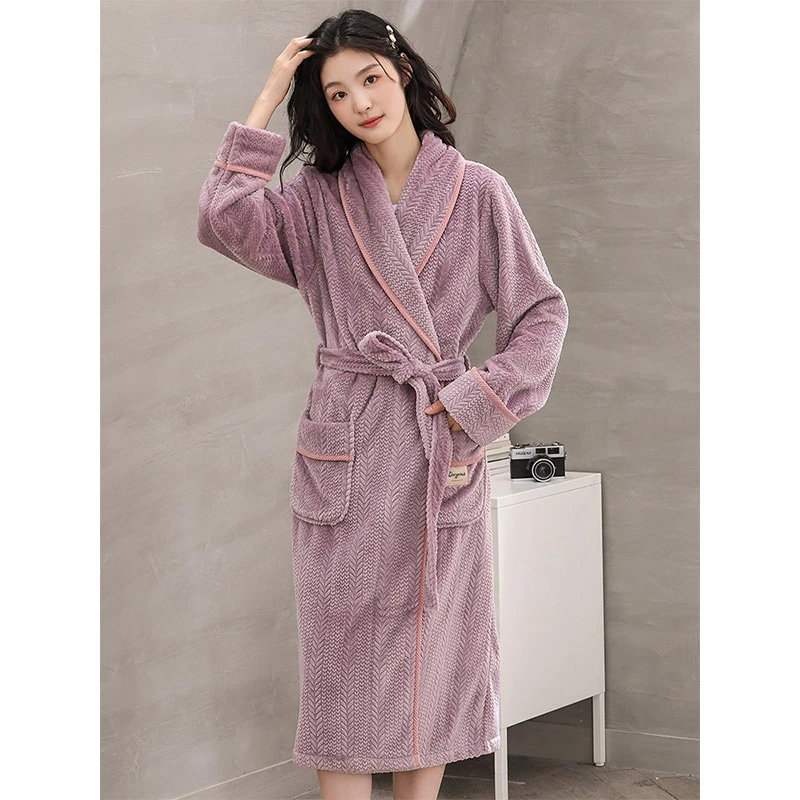 秋冬季睡衣女法兰绒睡袍加厚加绒珊瑚绒长款浴袍2025年新款家居服