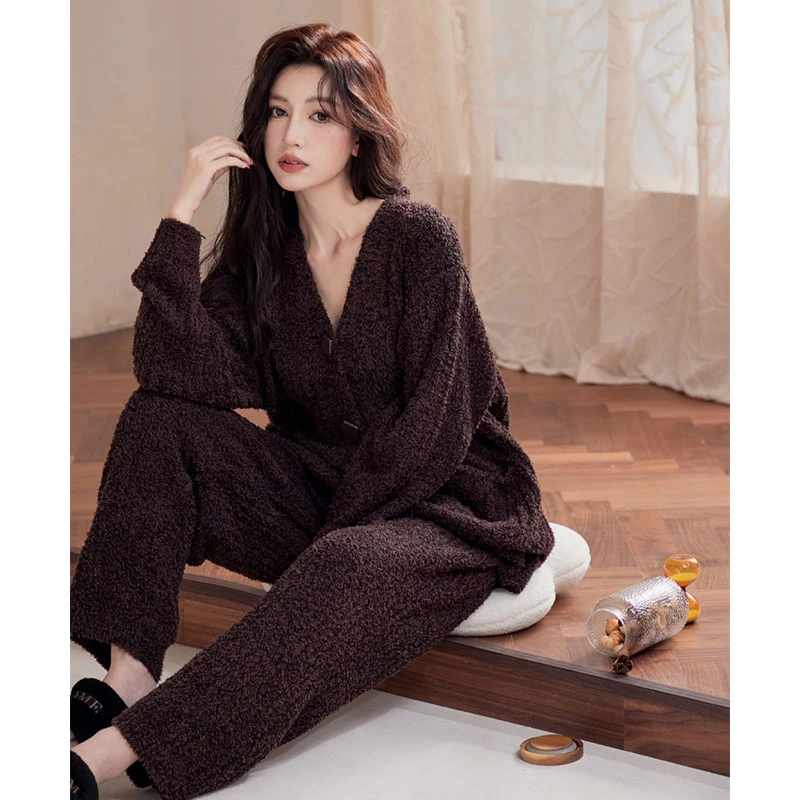 半边绒睡衣女2025冬款保暖家居服休闲可外穿加厚套装女