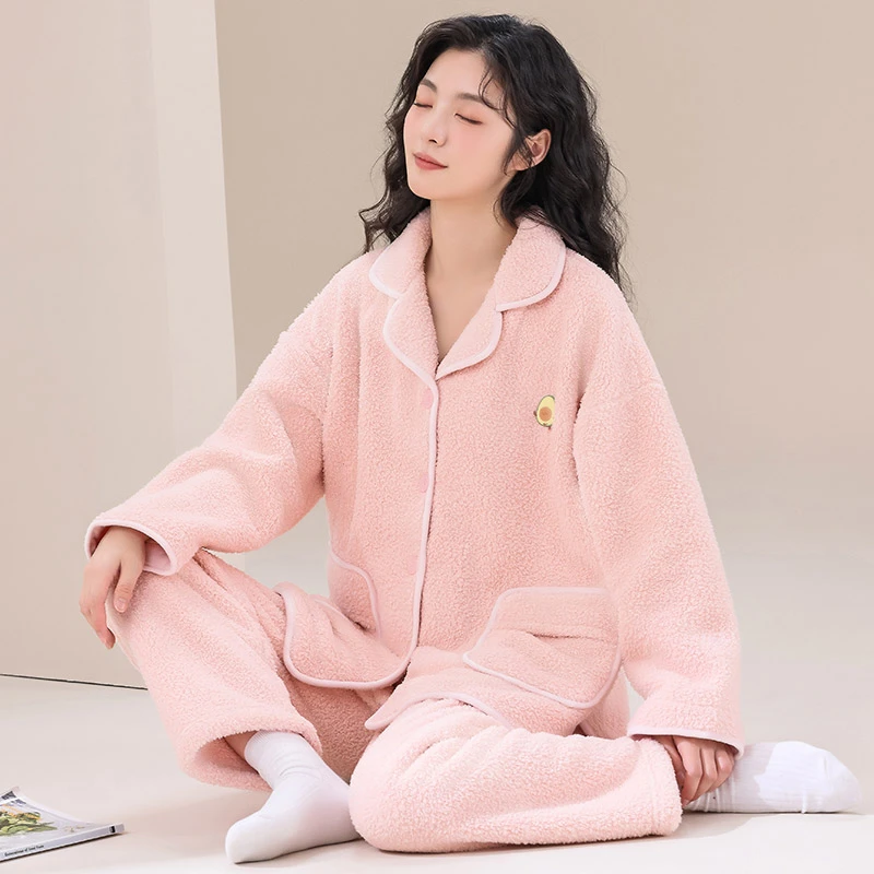 睡衣女冬季新款加绒加厚开衫秋冬天高级感珊瑚绒家居服可外穿套装