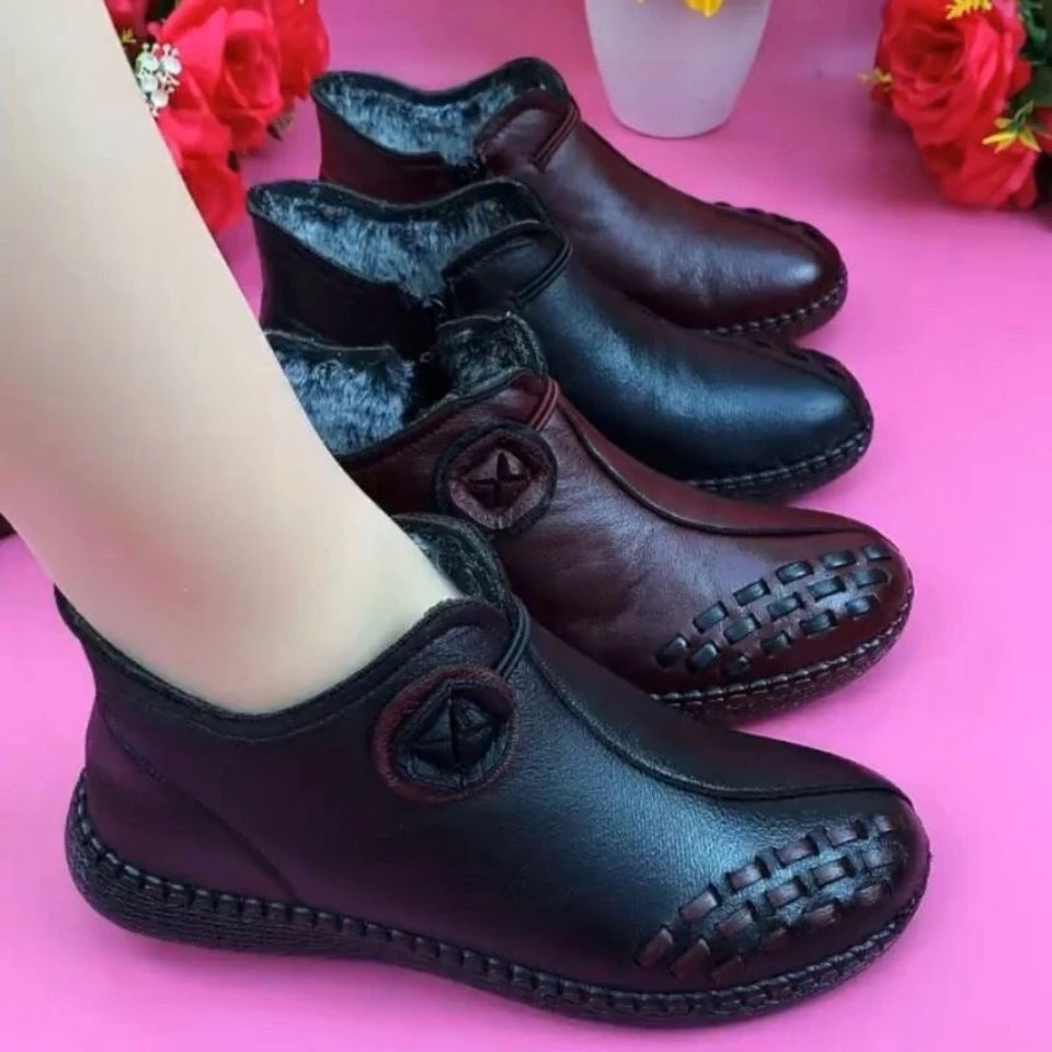 妈妈款软底防滑耐磨休闲布鞋加绒保暖妈妈鞋