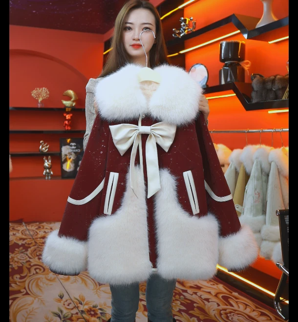 DM【红红火火】轻奢新款时尚洋气加绒加厚秋冬季保暖大毛领女装外套