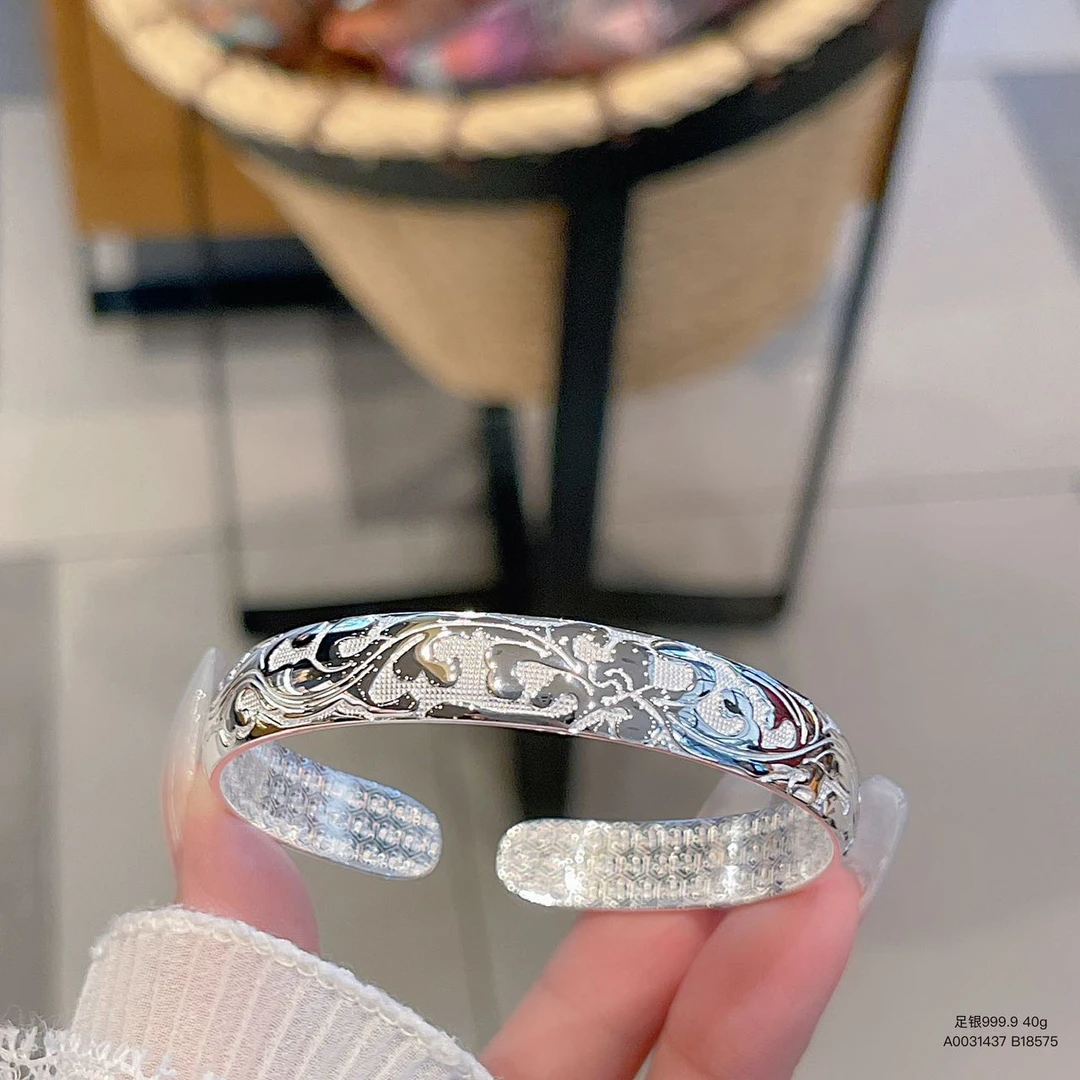 足银手镯 足银手镯览现货现发百搭经典精美实心时尚镯子