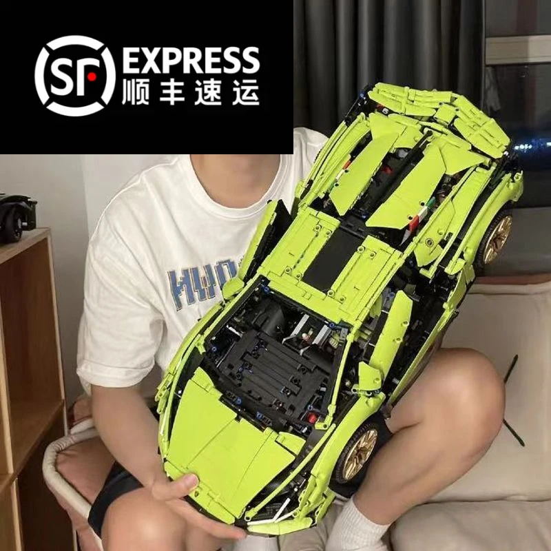 1:8大绿牛兰博基尼益智拼装跑车积木高难度男孩生日礼物遥控动力