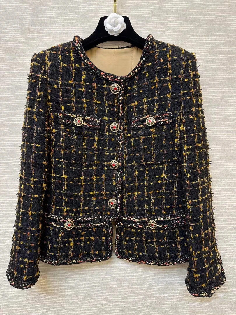 TOP【埃及黑金】轻奢定制黑金色花呢编织小香外套1367