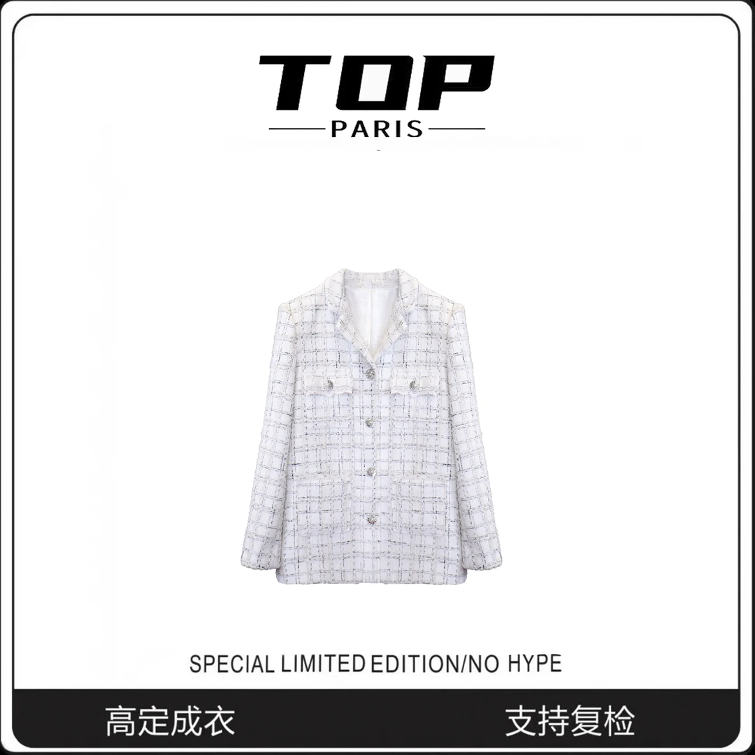 TOP 『华夫格』周公子同款黑白袋编织重工时尚百搭小香风外套-1247