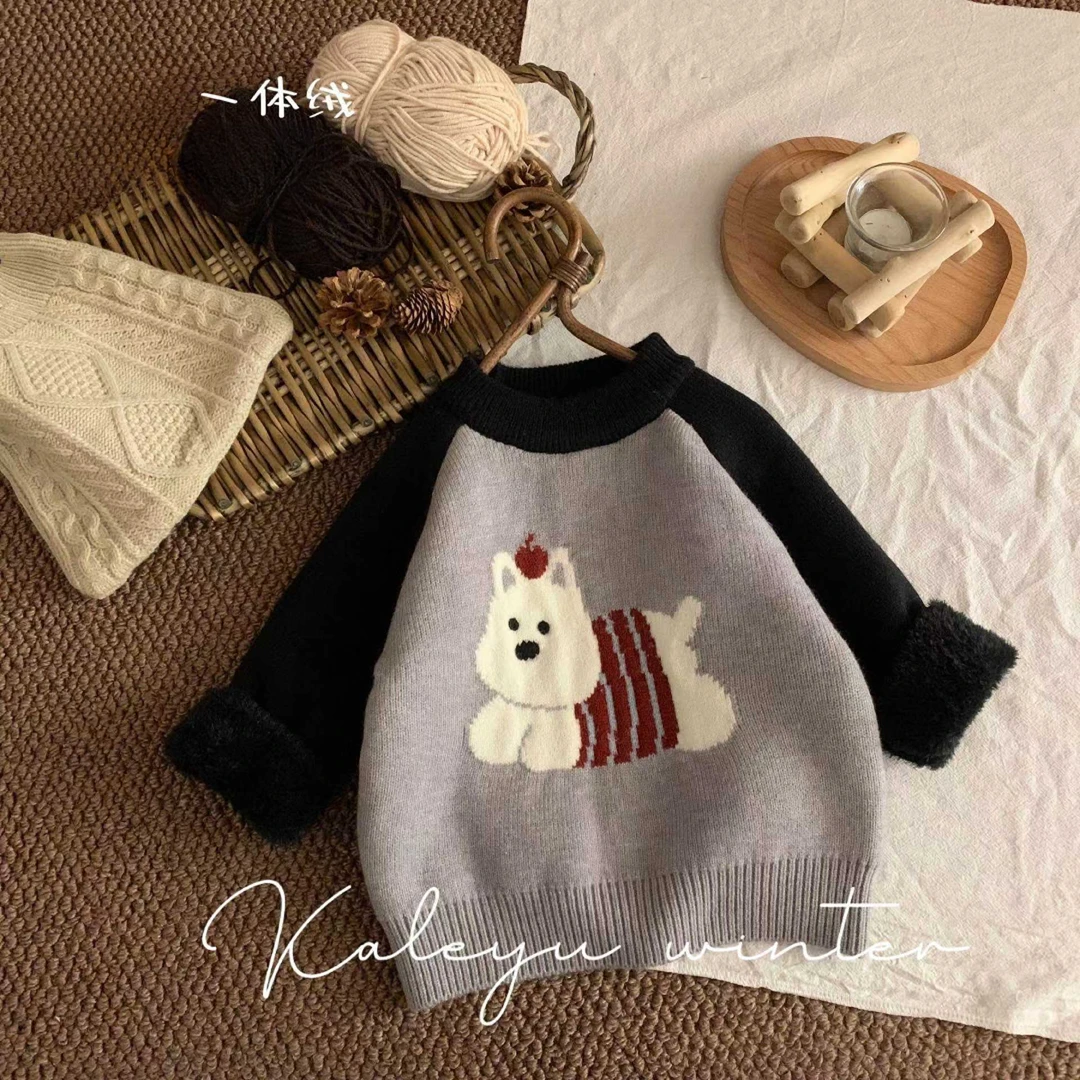 棉小九 儿童卡通一体绒针织衫（小童）621371