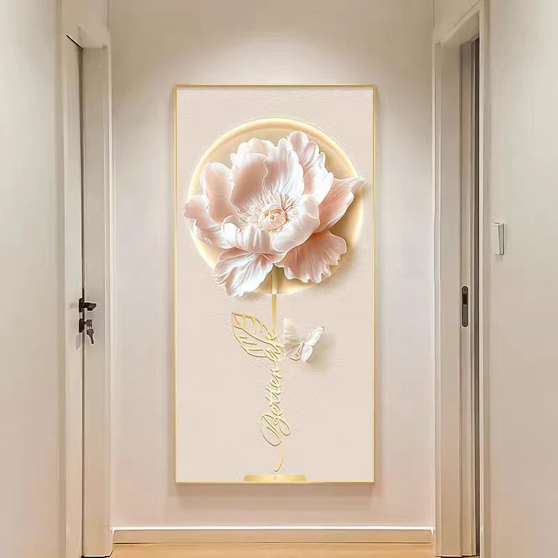 奶油风九鱼图玄关装饰画现代简约入户走廊过道挂画高级感晶瓷壁画