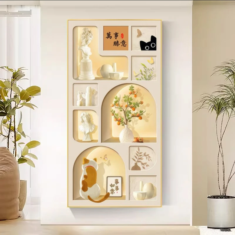 奶油风玄关装饰画柿柿如意入户走廊过道挂画现代轻奢寓意好墙壁画