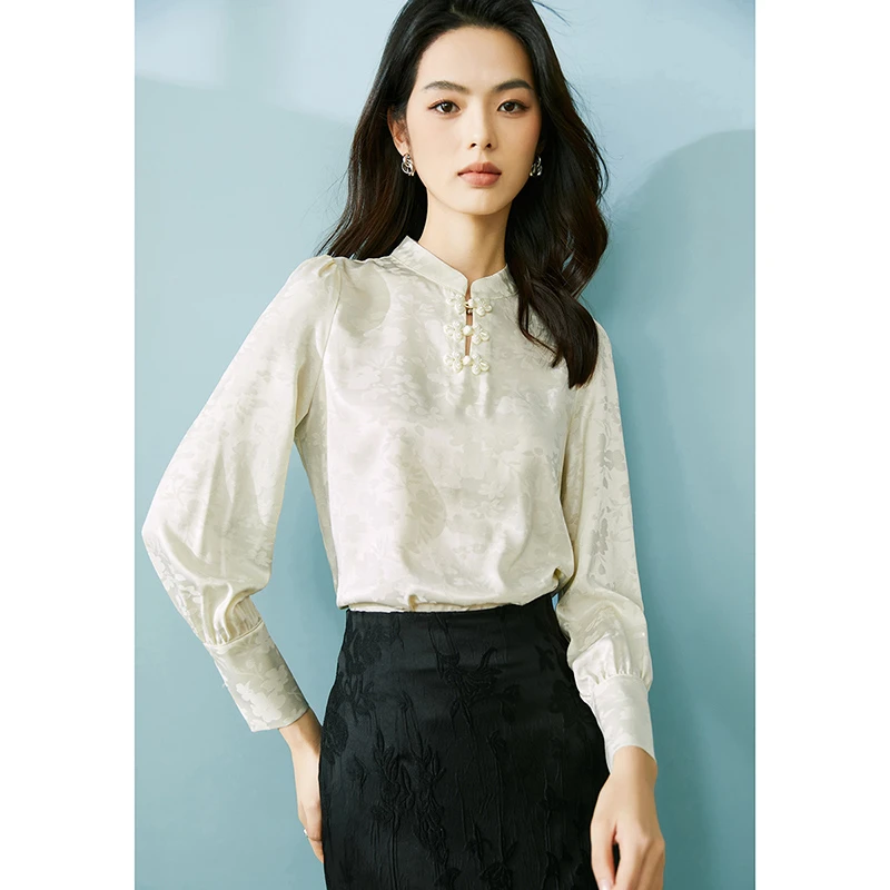 晚白【新品】暗纹提花衬衫23112310