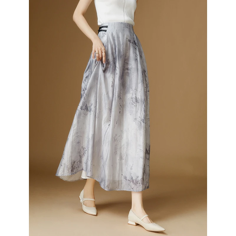 晚白夏薄款新款时尚简约亚麻半裙休闲新中式莱赛尔半身裙24071241