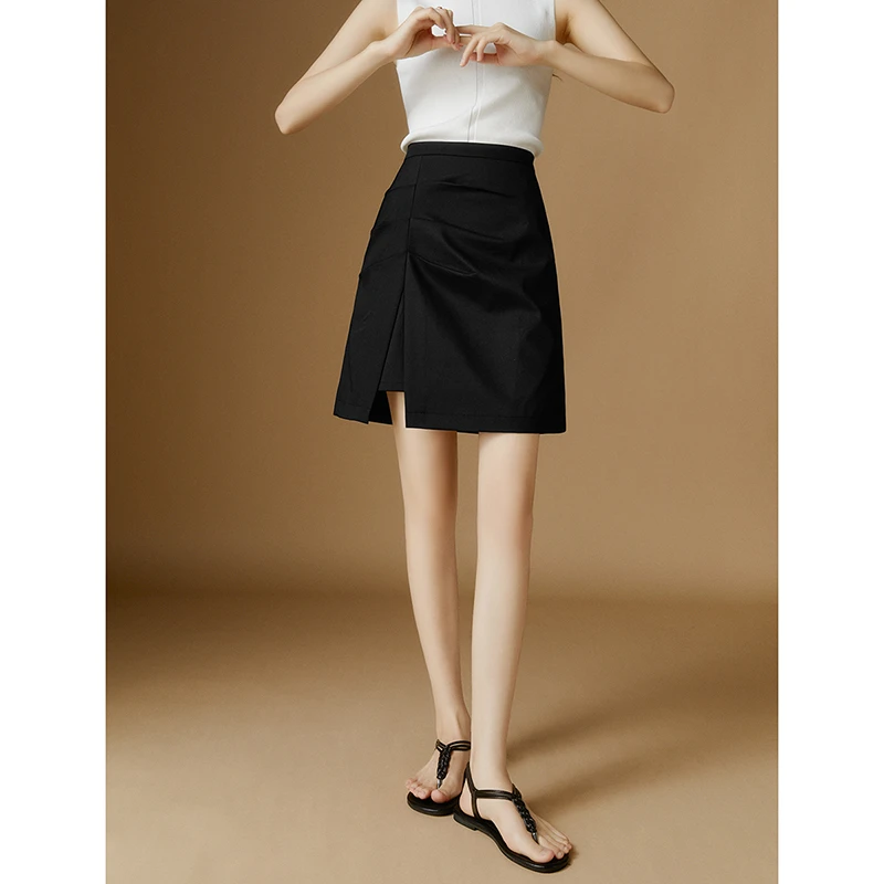 晚白春季新款时尚简约半裙纯色百搭短款小A半身裙24053001