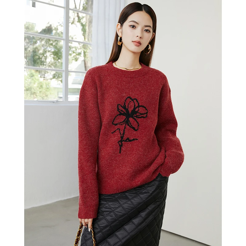 晚白【新品】春新款慵懒风加厚毛衣宽松保暖圆领针织衫24091801