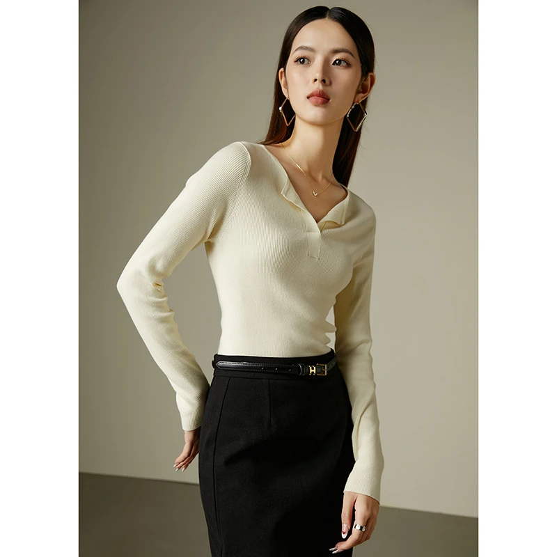 晚白【新品】春款时尚棉质打底毛衣内搭毛衣针织衫女24081557