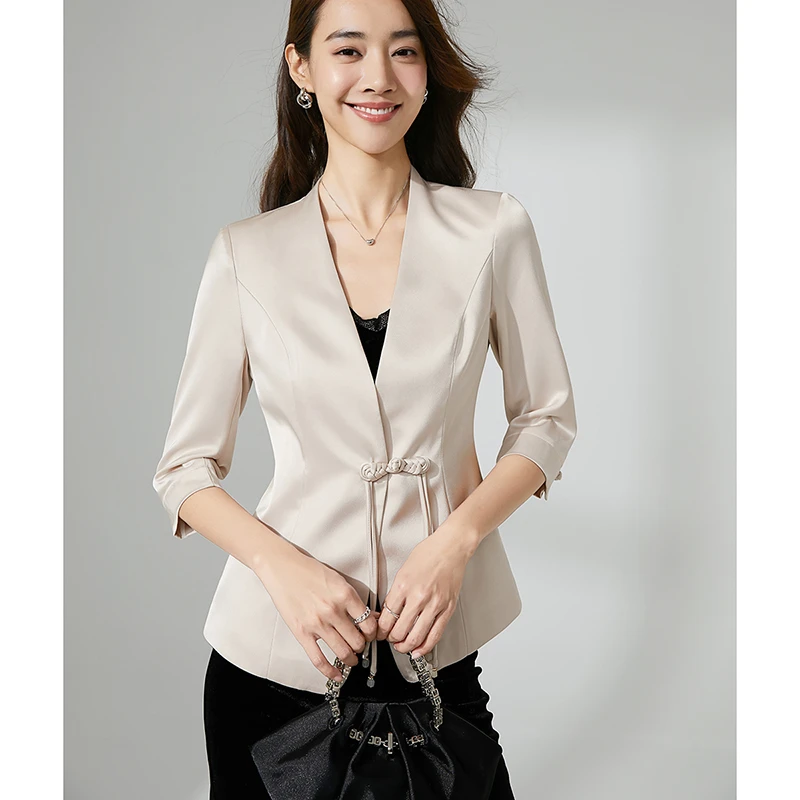 晚白【新品】翻驳领一粒扣西装外套女25022434