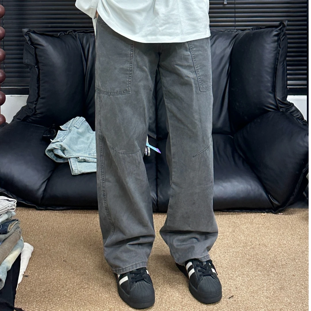 秋季美拉德工装纯棉宽松直筒工装裤弯刀裤小个子7